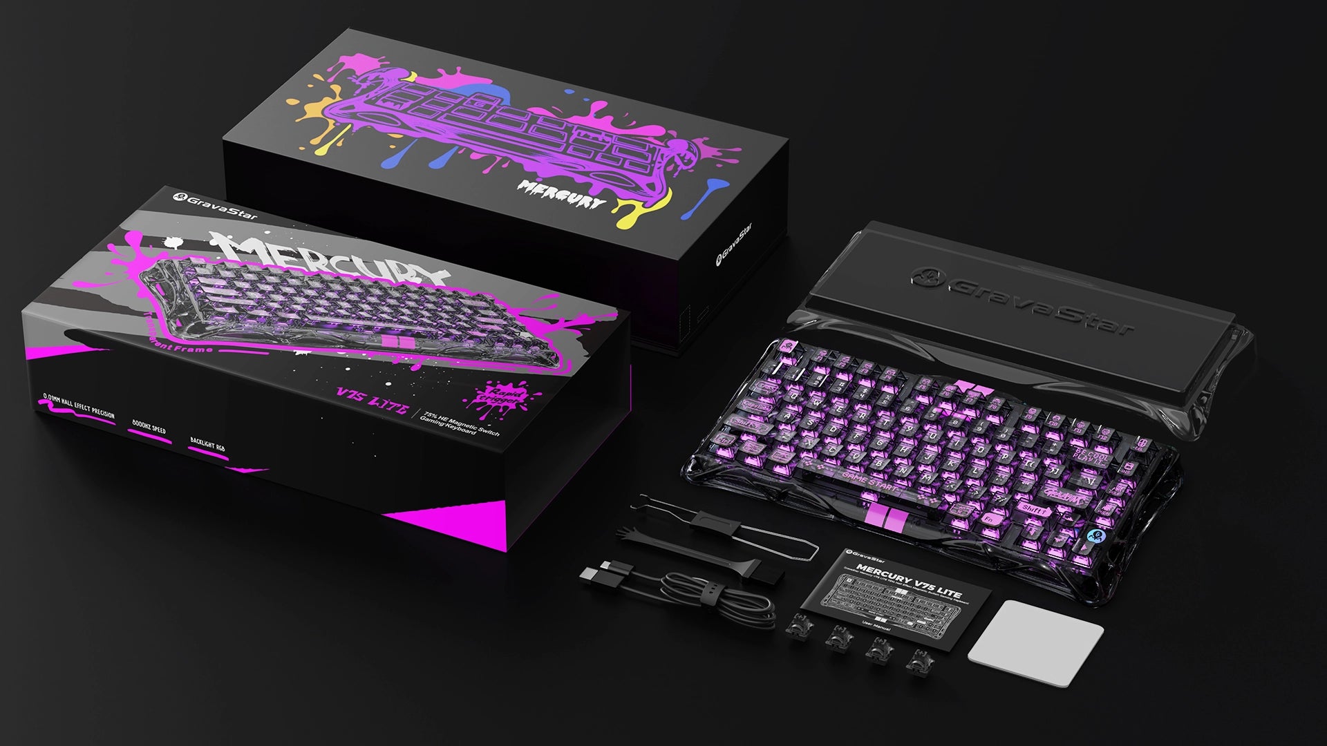 GravaStar Mercury V75 Lite透明ブラック｜ホールエフェクトゲーミング