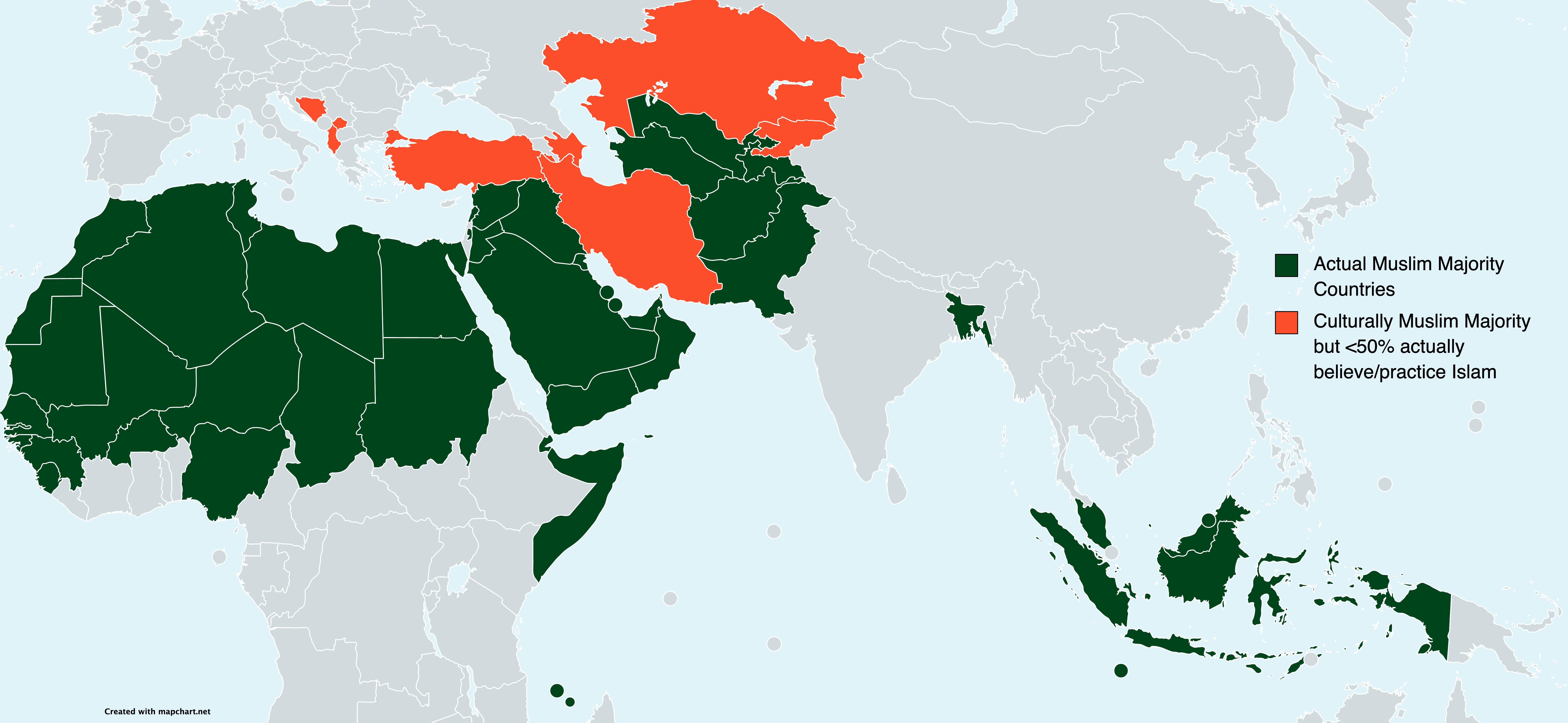 実際のイスラム教国と文化的に「イスラム教」の国（反対意見も大歓迎