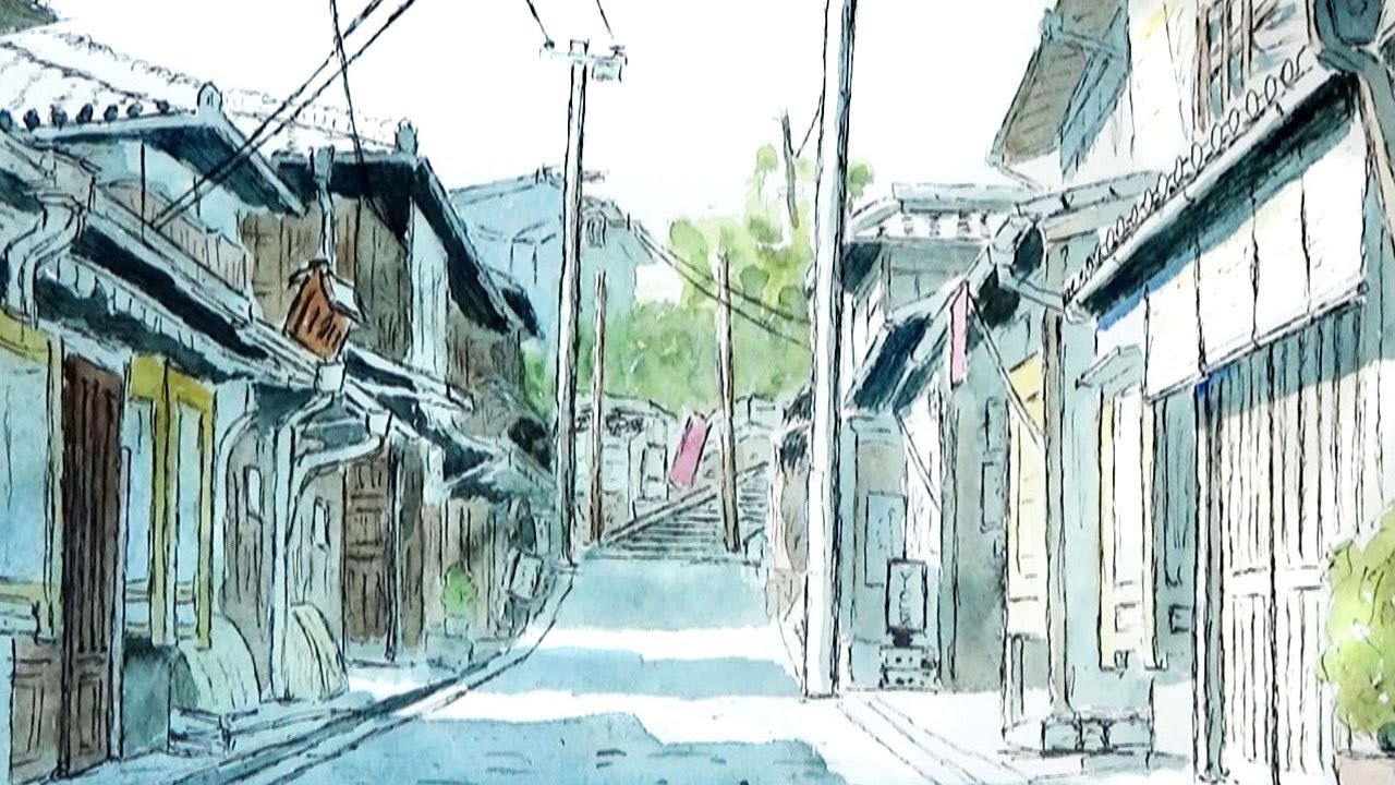 京都・二年坂の朝 (透明水彩風景画) Ninenzaka Gion Kyoto Japan