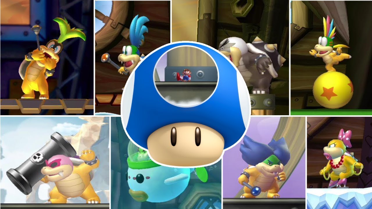 New Super Mario Bros U Deluxe all bosses(Mini Mushrooms No Damage