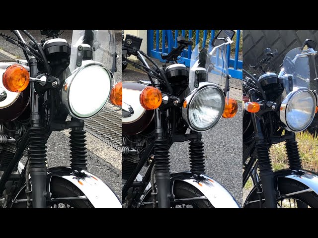 W400 ウィンカー比較、純正、イナドメW3タイプショートステー、ロング
