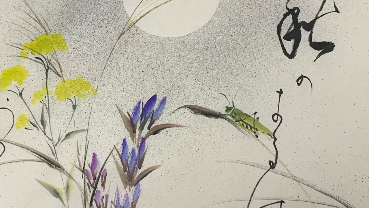 One-stroke drawing] [Drawing autumn flowers and insects] 70