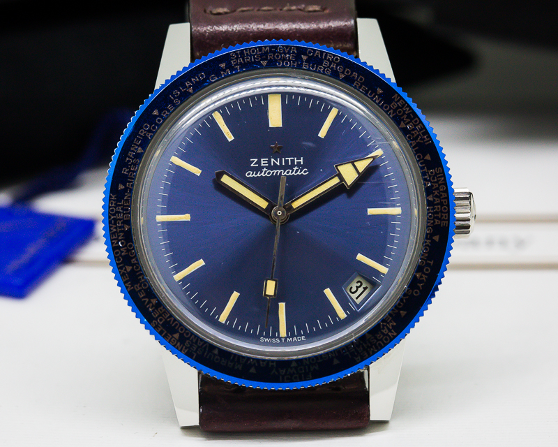 25601) Zenith A3634 Vintage Diver World Timer RARE SS Circa 1973