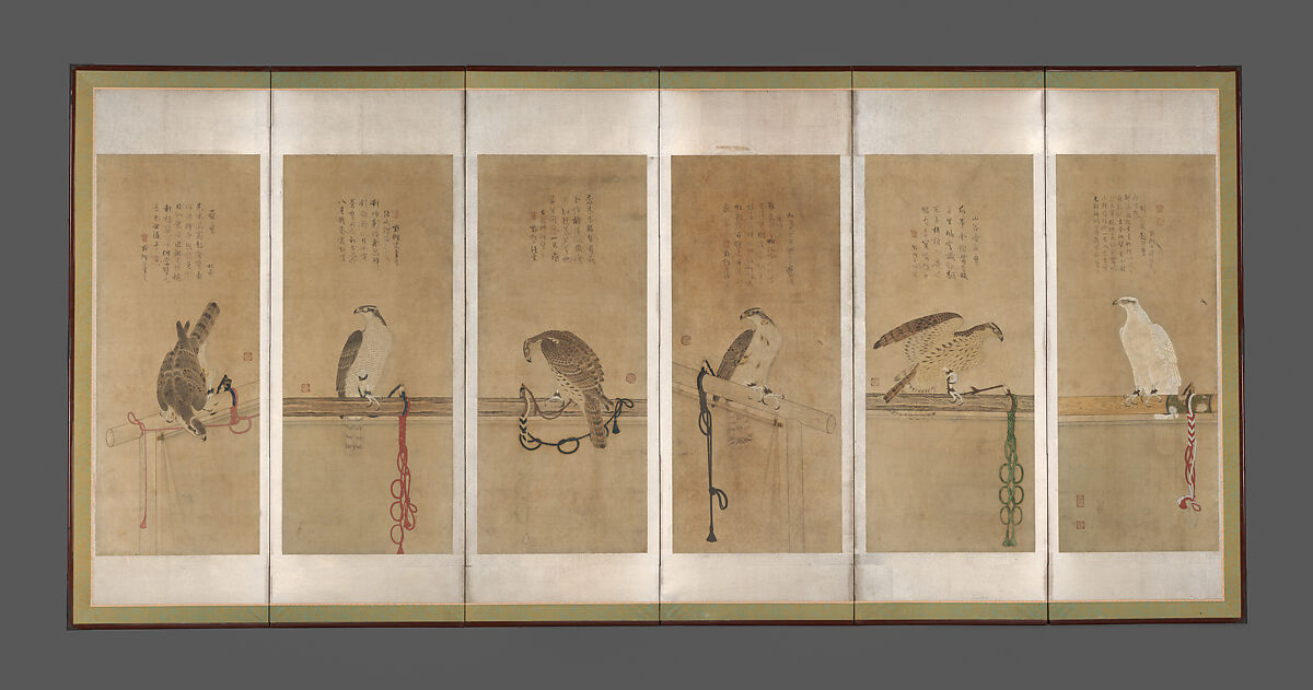 架鷹図押絵貼屏風 Tethered Hawks】桃山時代‐曽我直庵