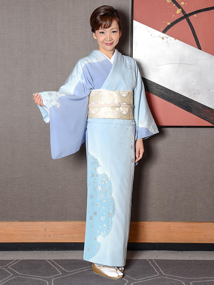 高級訪問着レンタル】h-417 爽やかブルー MSサイズ 雪輪｜KIMONO-PRO