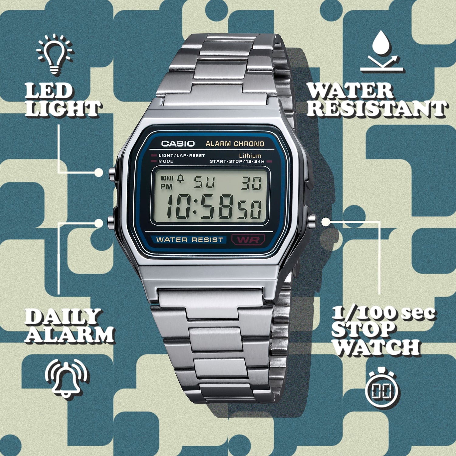 CASIO Vintage Watch A158WA-1 A158W-1 Classic Digital Stainless