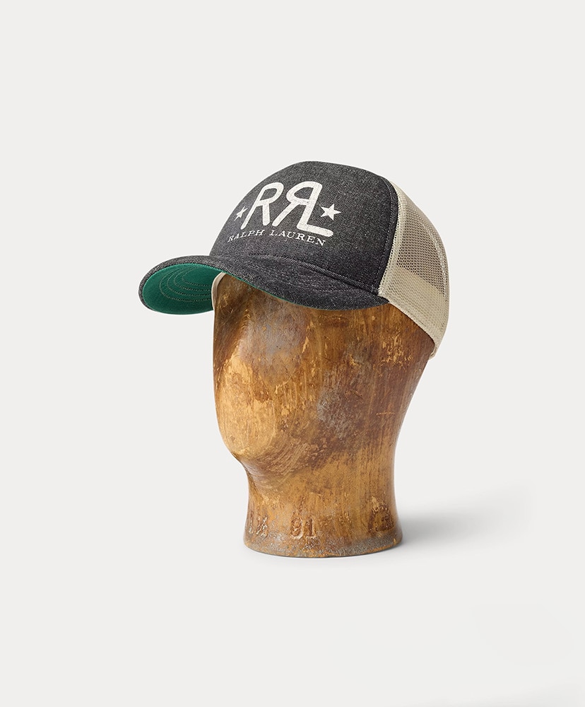RRL Ranch ロゴ デニム トラッカー キャップ(ONE ブラック/ホワイト): RRL