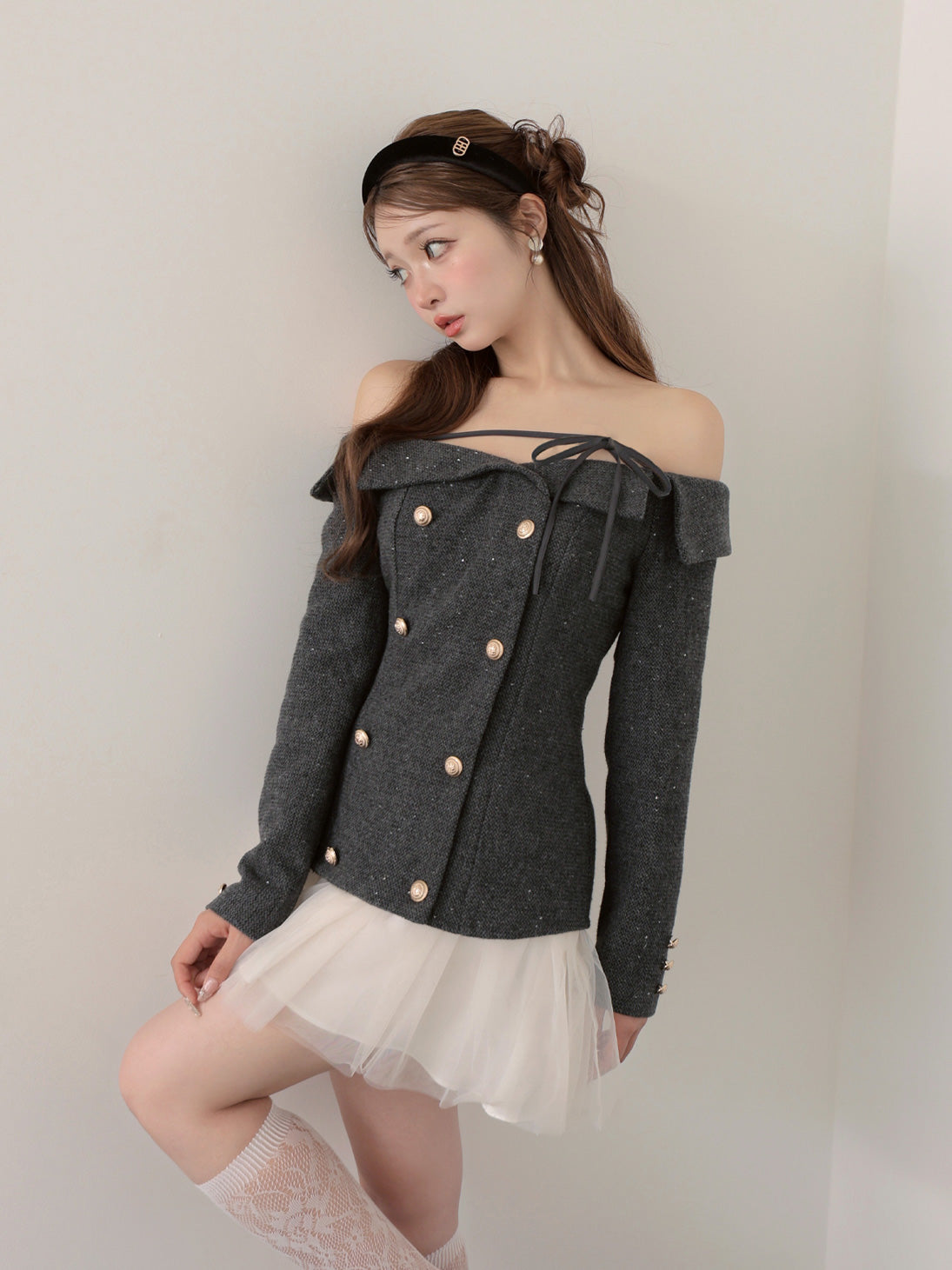 Wool herringbone tulle onepiece(eme10782) – M me eme