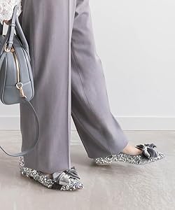 Amazon | ベロアリボンフラットシューズ PP34045 GRAY 22 | RANDA