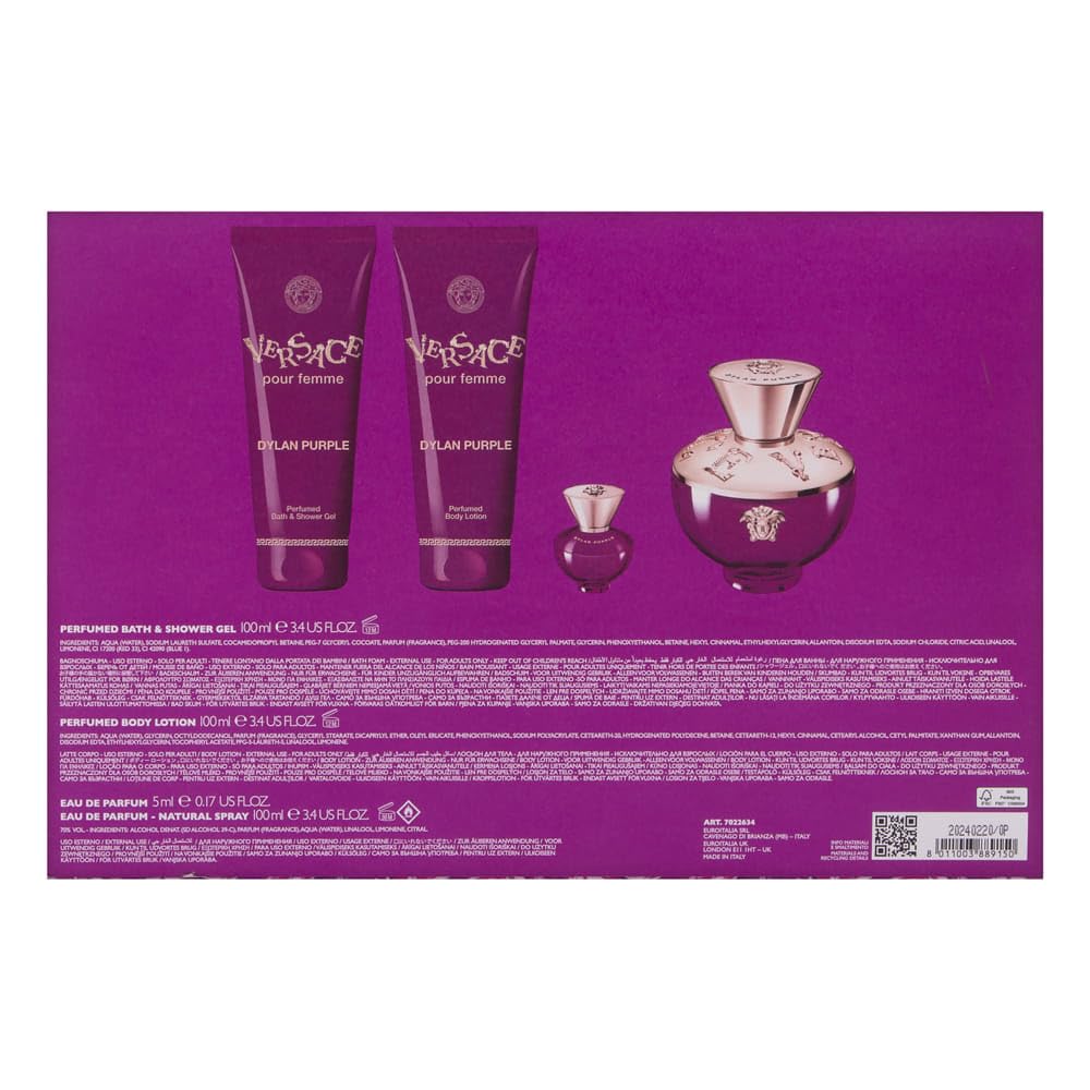 Versace Dylan Purple Women's 4 Pc Gift Set: 3.4oz EDP Spray, 0.17