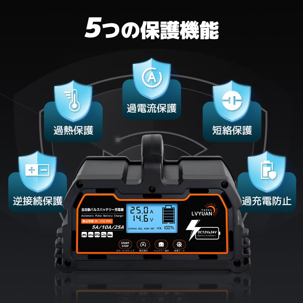 Amazon | リョクエン（LVYUAN）【正規品】 全自動パルスバッテリー充電