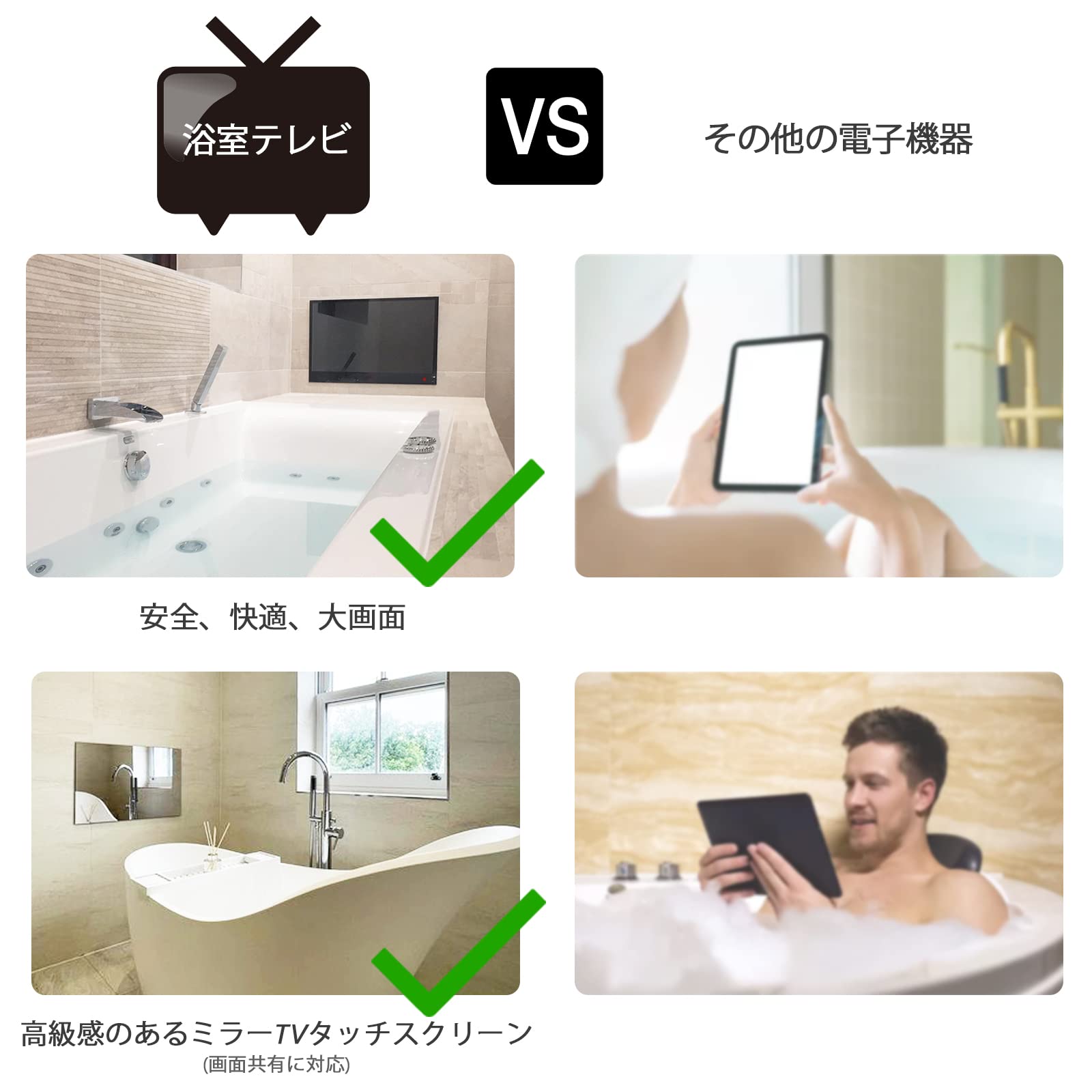Amazon | Elecsung 防水テレビ お風呂テレビ 22V IP66防水 防塵 HD お