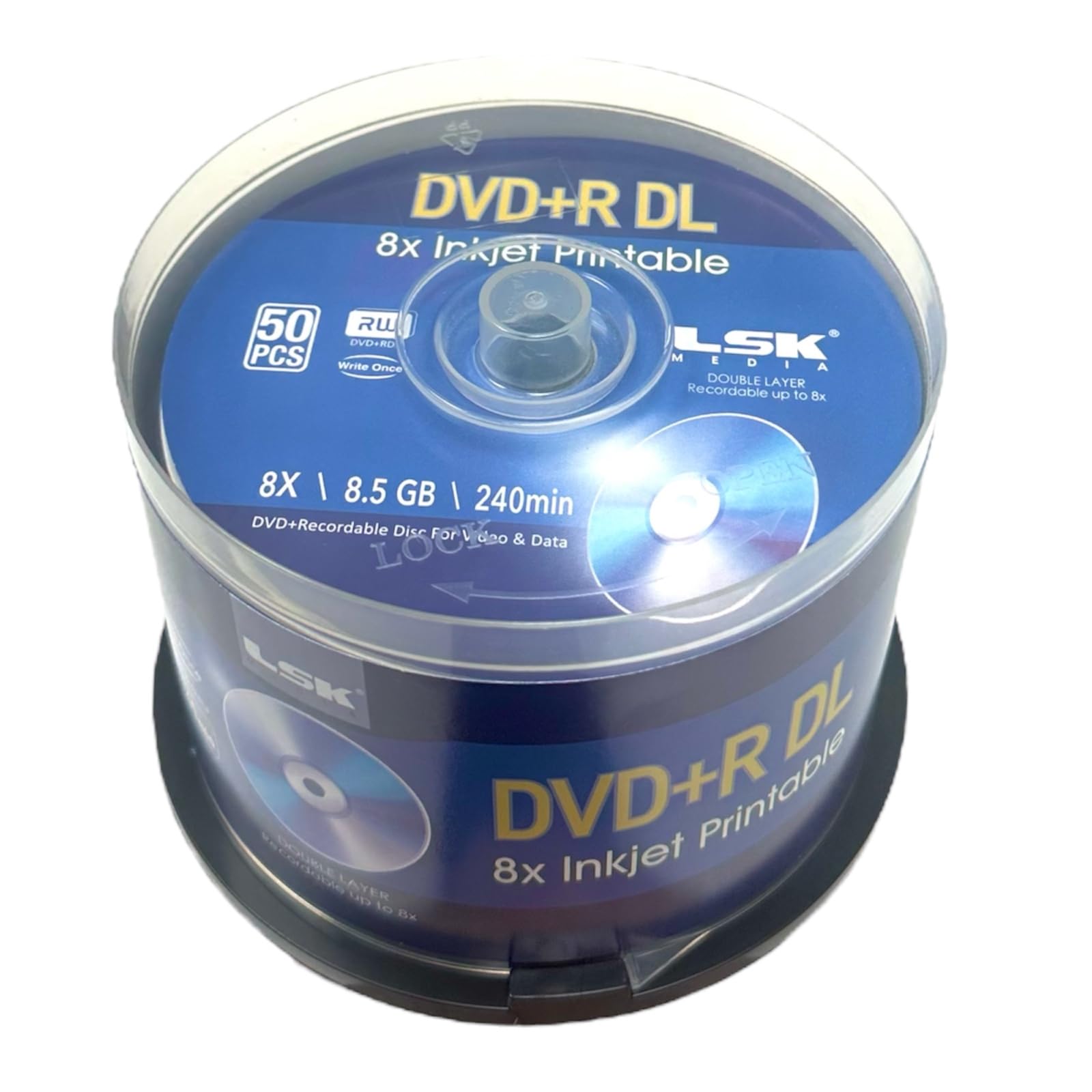 DVD+R DL Double Layer 8X 8.5GB 240min Video, White Inkjet