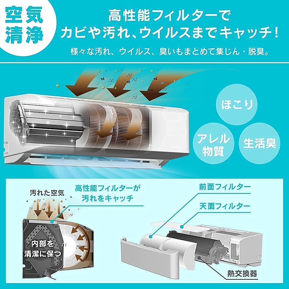 Amazon | アイリスオーヤマ エアコン 6畳 2.2kW 内部清潔機能 空気清浄