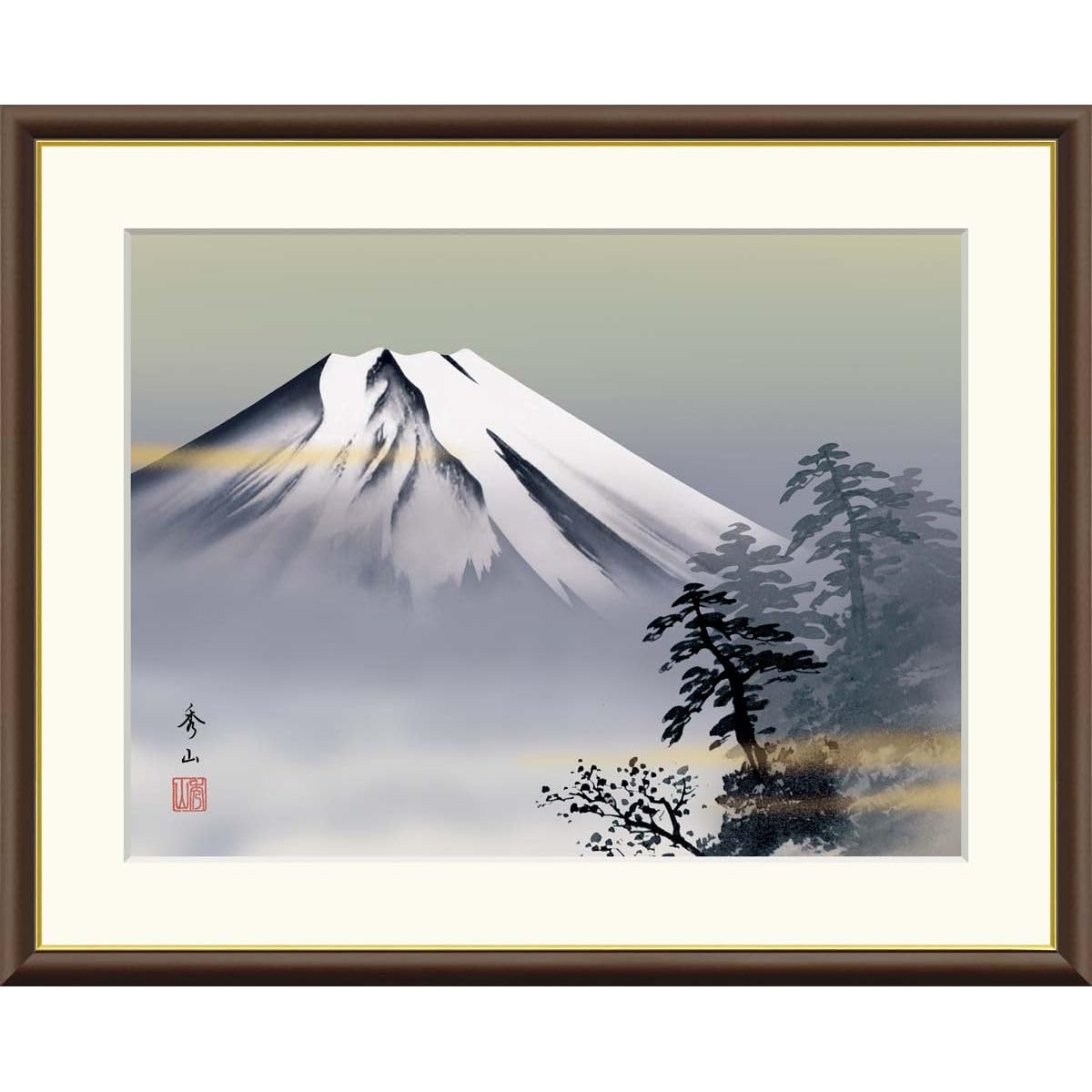 Amazon.co.jp: 絵画 現代日本画 山水画 富士山 黎明富士 鈴村秀山 額