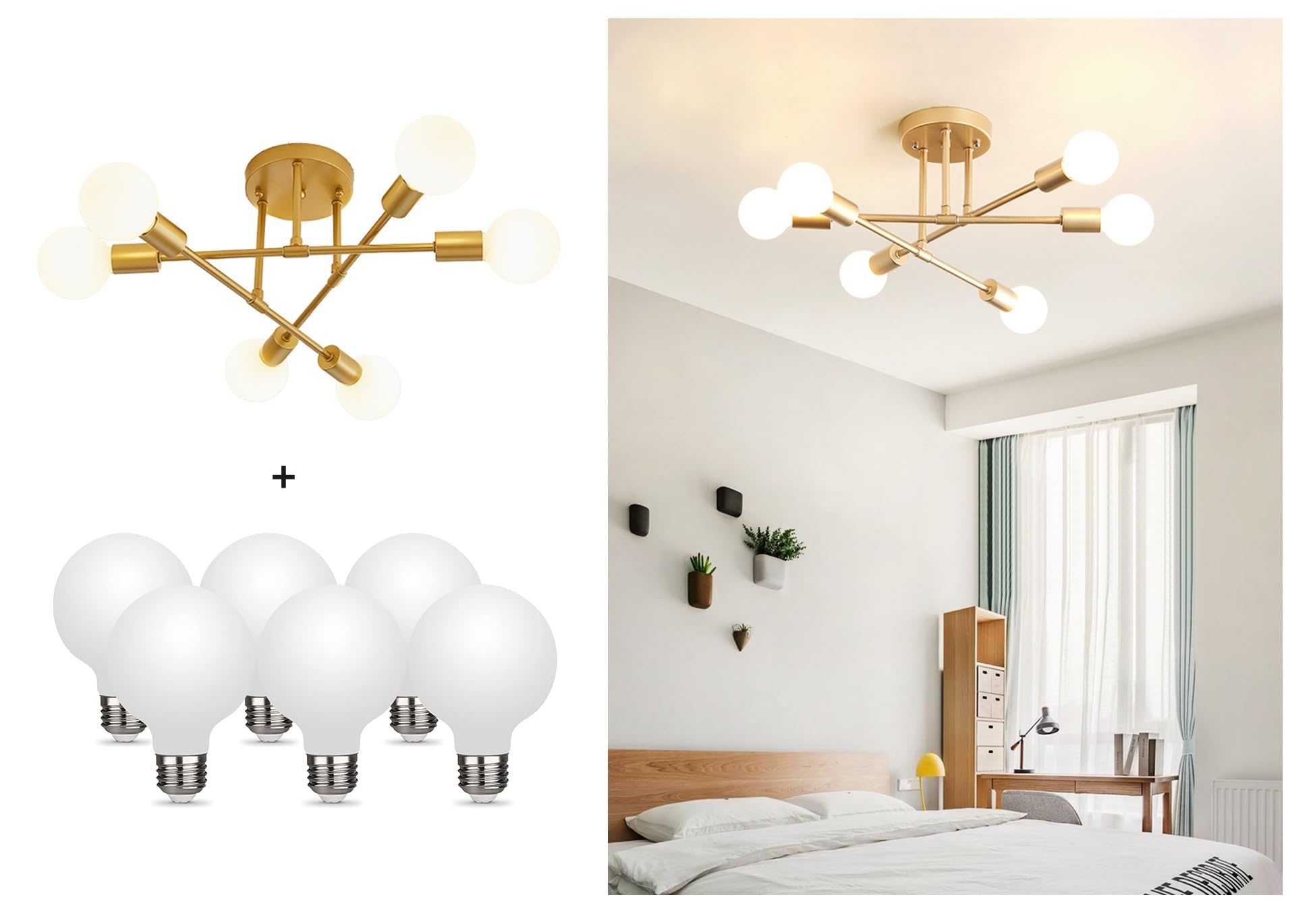 Dellemade Modern Sputnik Chandelier, 6-Light Ceiling Light, LED