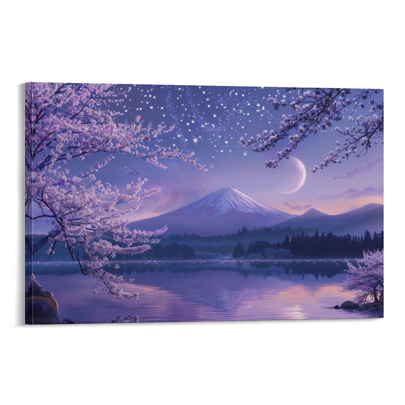 Amazon.co.jp: 絵画 富士山の三日月と満開の桜の眺め アートパネル