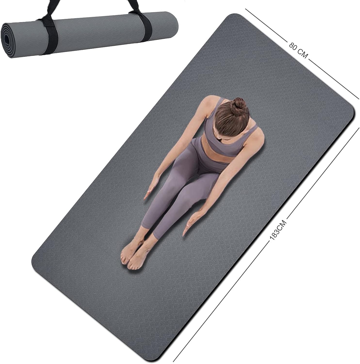 Amazon | ヨガマット両面滑り止め、72'' x 32'' x 7mm-ストラップ付き
