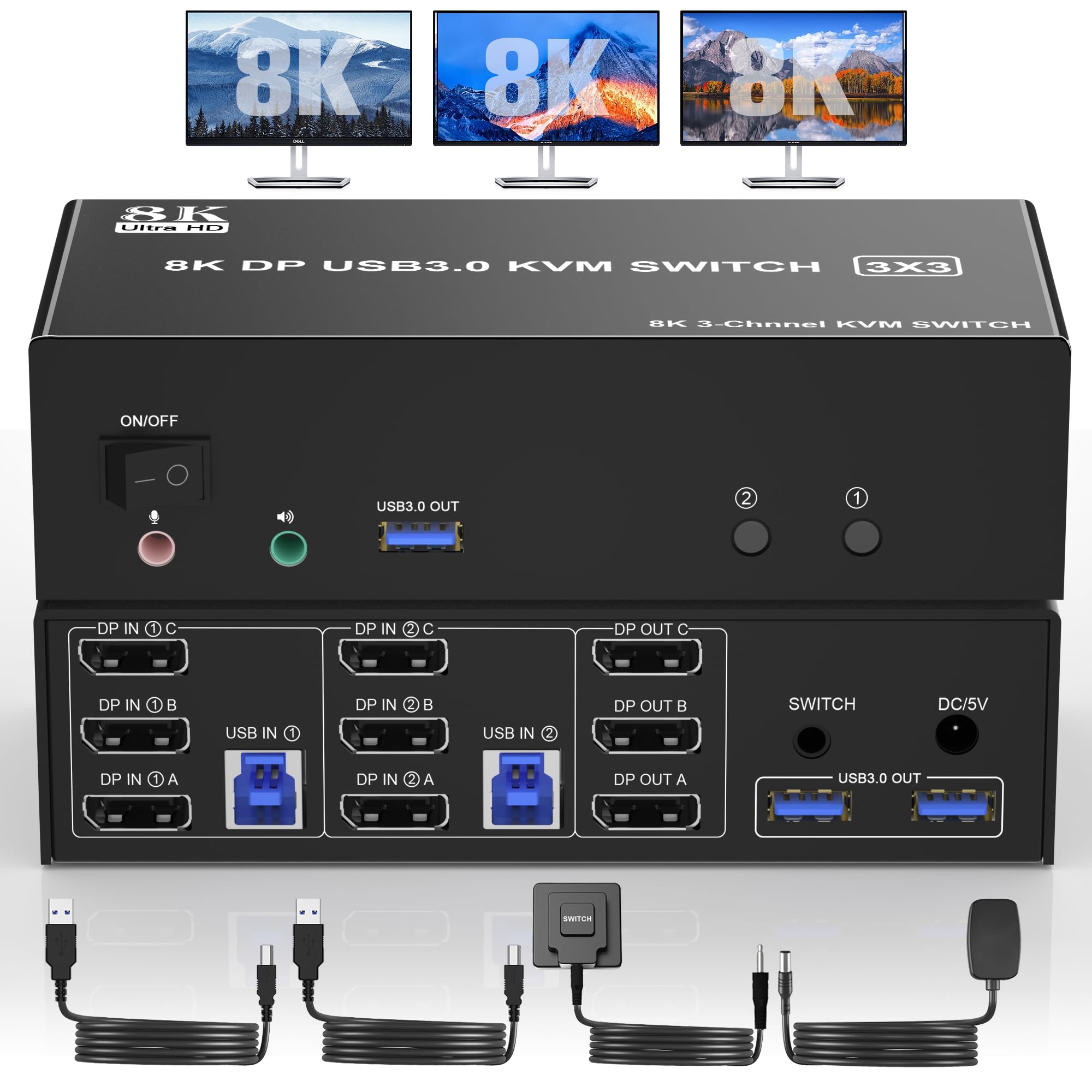 Amazon.co.jp: 8K@60Hz USB3.0 Displayport KVM スイッチ トリプル