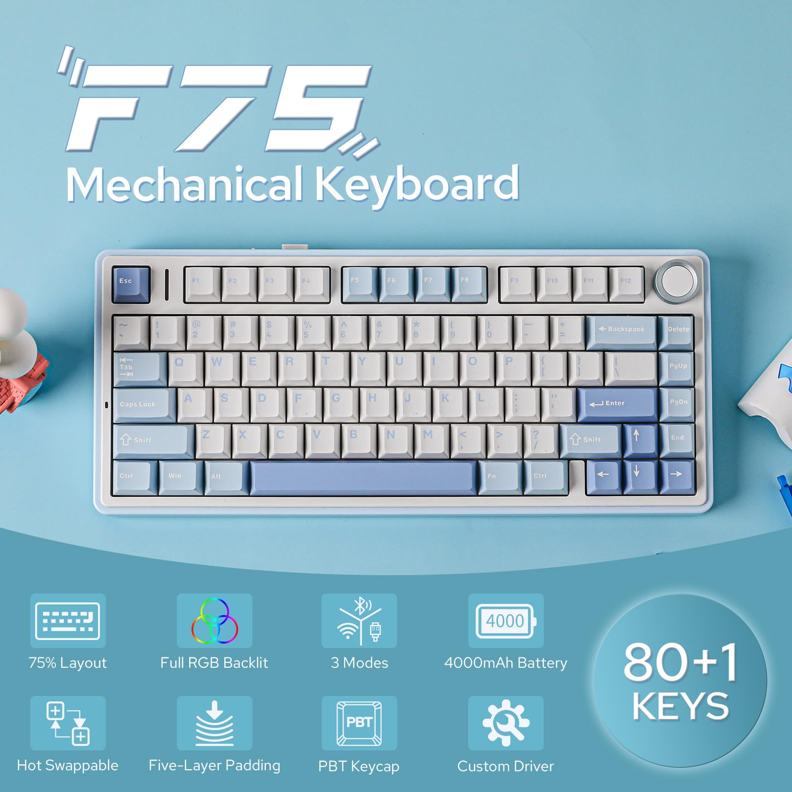 Amazon.com: EPOMAKER x Aula F75 Gasket Mechanical Keyboard, 75