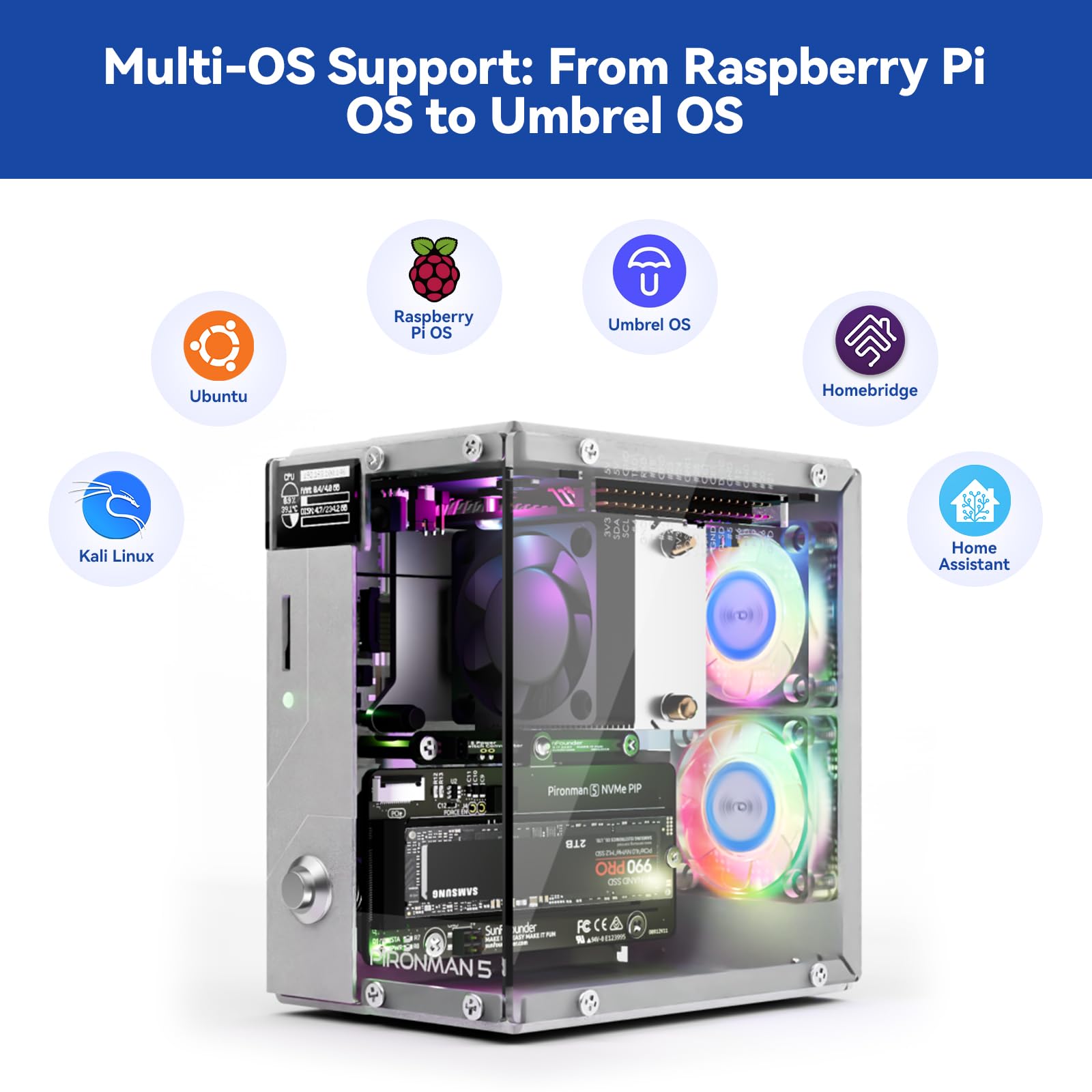 Pironman 5 NVMe M.2 SSD PCIe Mini PC Case for Raspberry Pi 5 with