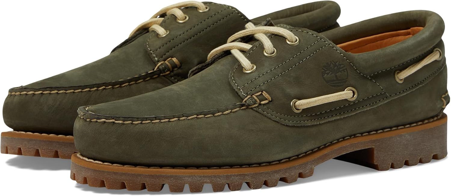 Timberland Men's Authentic 3-Eye Lug Handsewn Boat Shoe, Burgundy