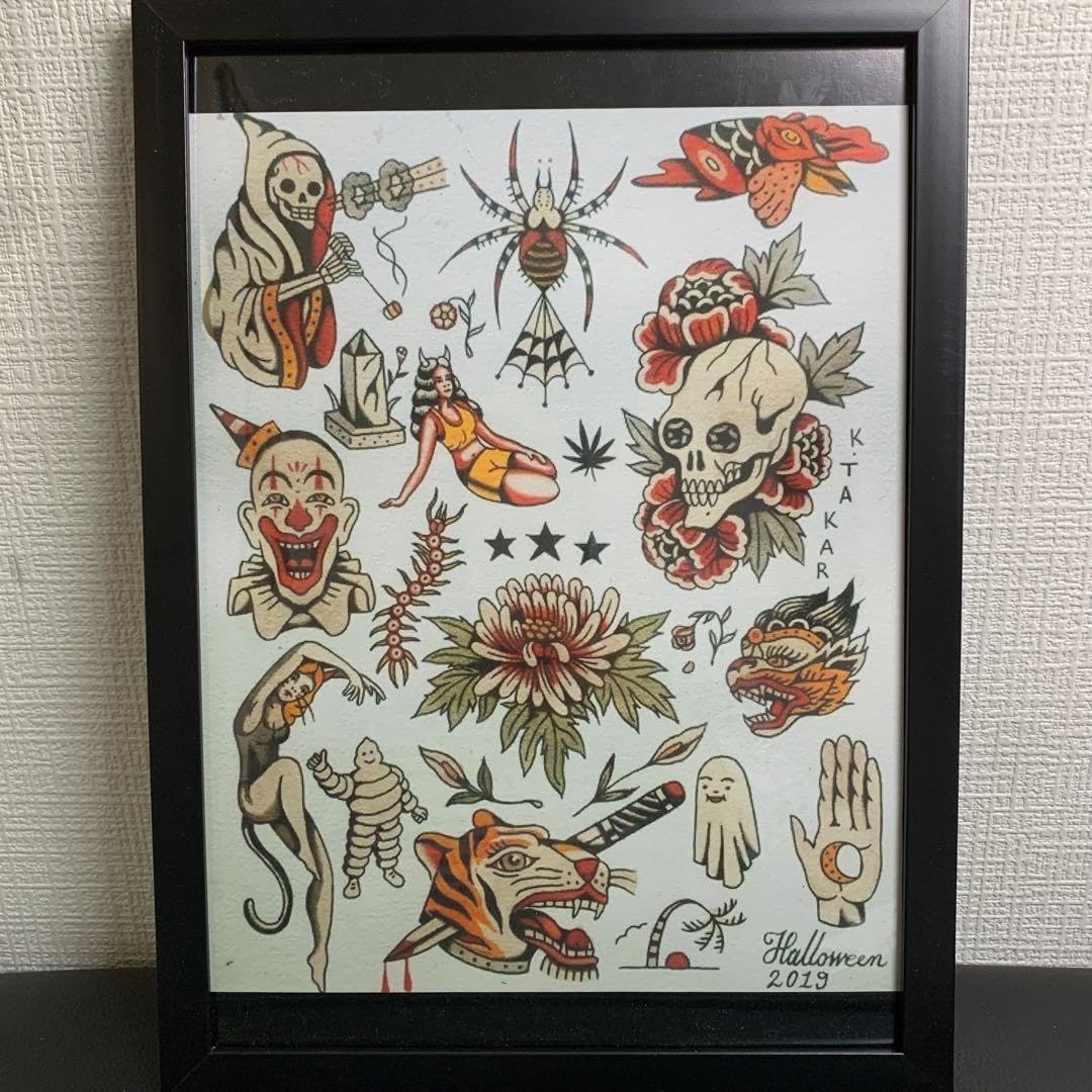 Amazon.co.jp: タトゥーフラッシュ20種類A4額縁付き刺青アートTATTOO和