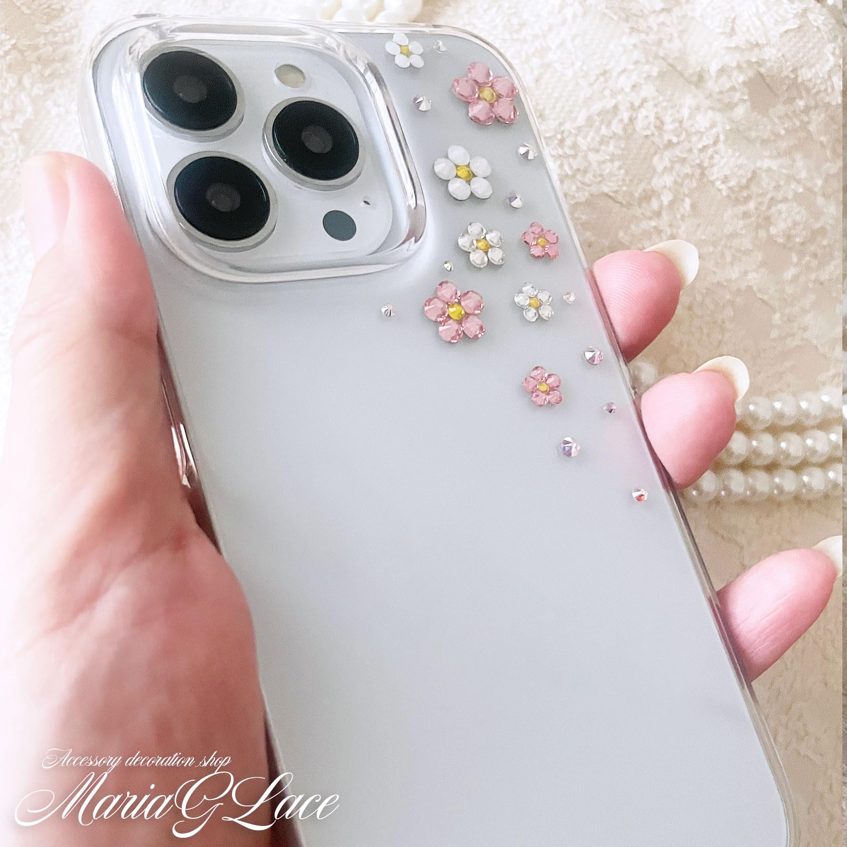 Amazon.co.jp: iPhone15 Pro Max ピンクフラワー iPhone ケース デコ