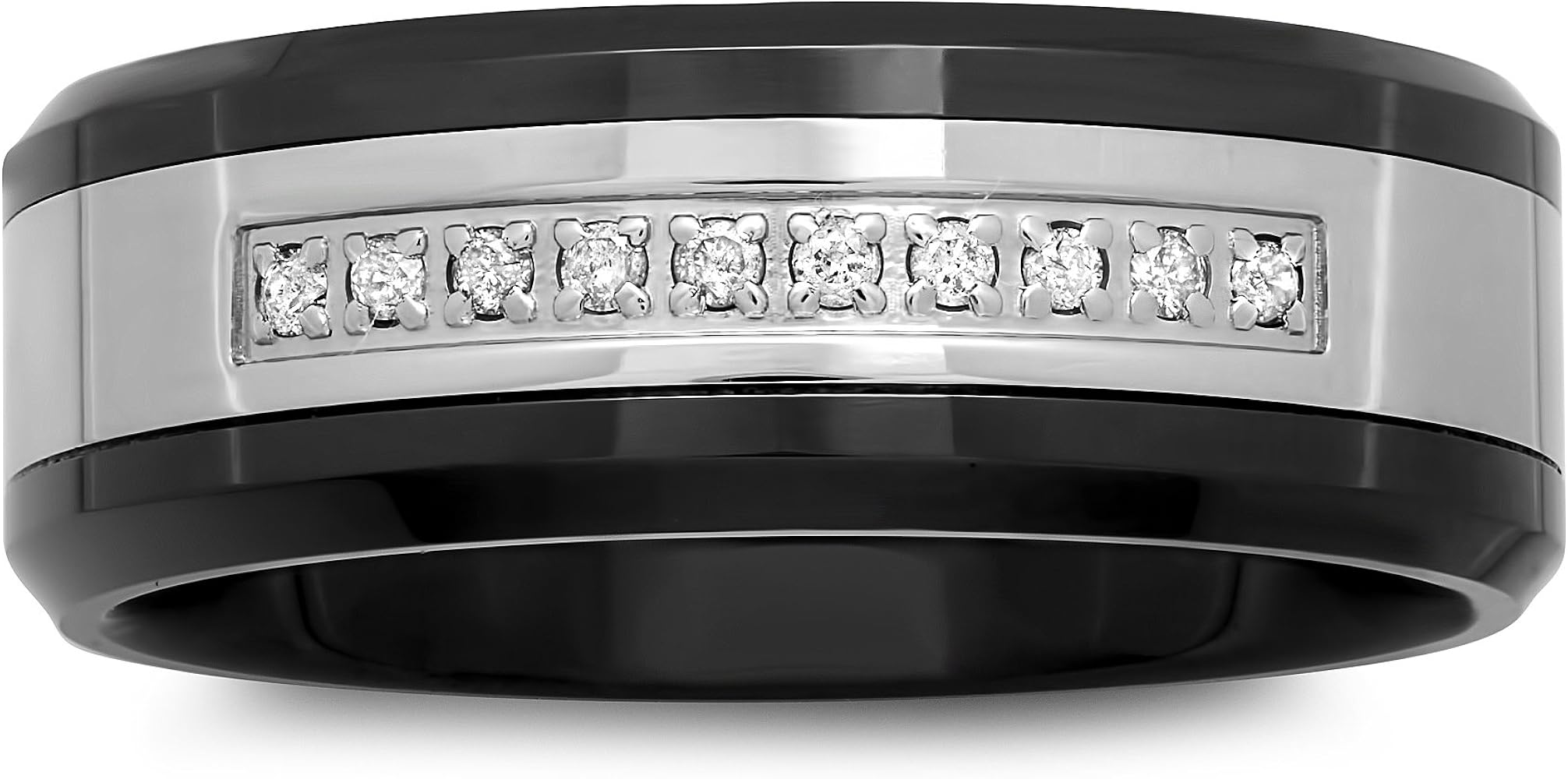 STEEL NATION JEWELRY Men's Stainless Steel 8mm White Diamond