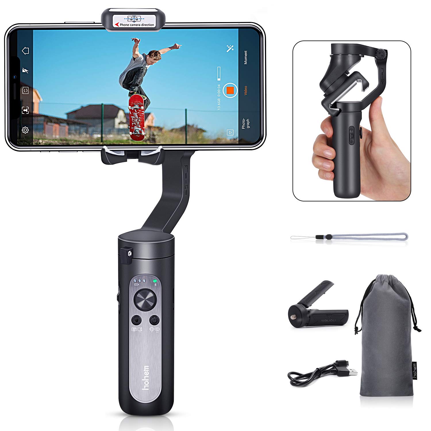 Amazon.co.jp: Hohem X スマホ用ジンバル3軸折りたたみ式