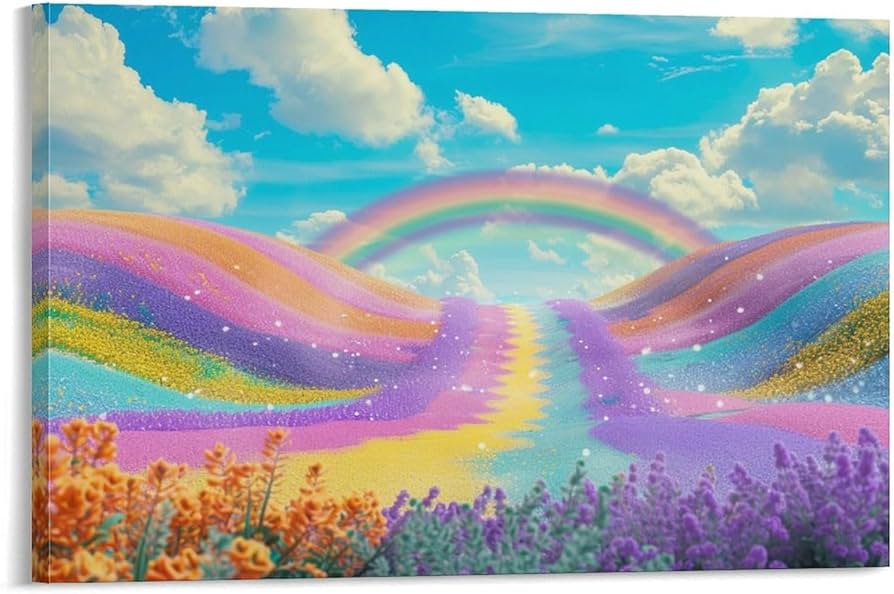 Amazon.co.jp: 絵画 色とりどりの虹とお花畑 アートパネル ポスター