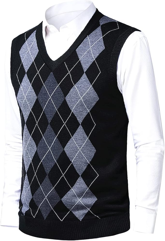 OlyljpinZ Mens Argyle Sweater Vests V-Neck Sleeveless Pullover