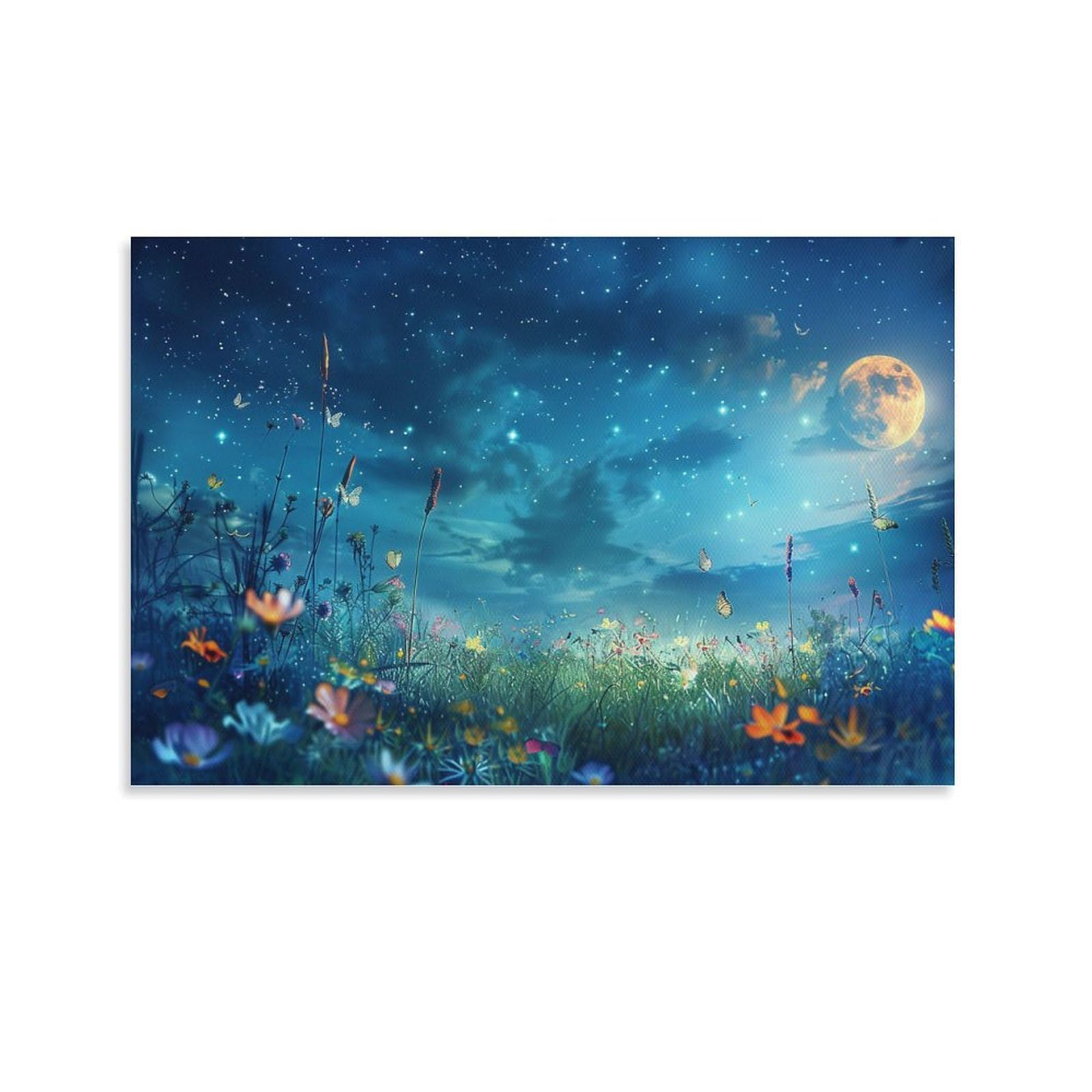 Amazon.co.jp: 絵画 美しい星空と月と夜の花畑 アートパネル ポスター