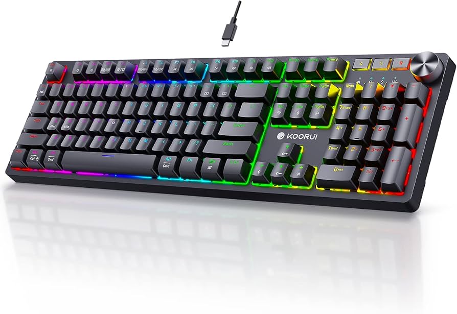 KOORUI Wired Gaming Keyboards with Brown Switch,Hot-Swap
