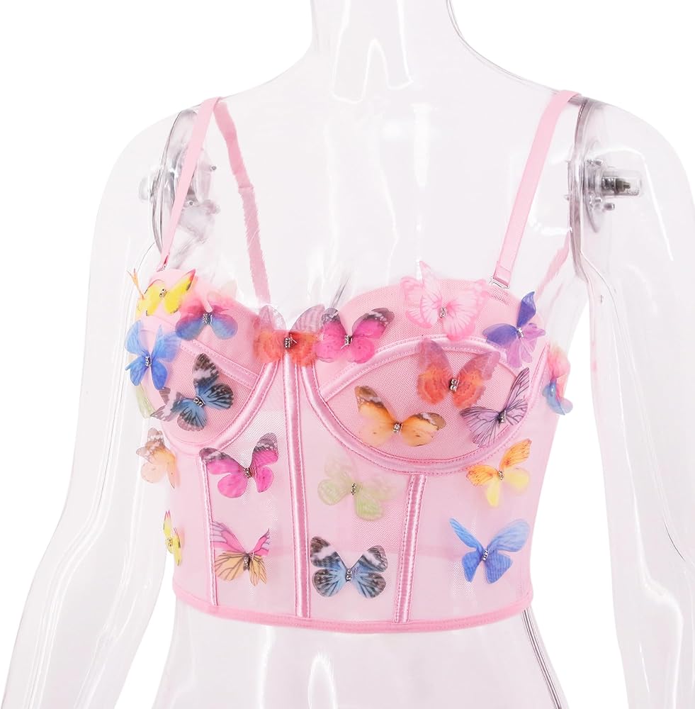 Amazon.com: Vimoisa Women's 3D Butterfly Corset Top Spaghetti