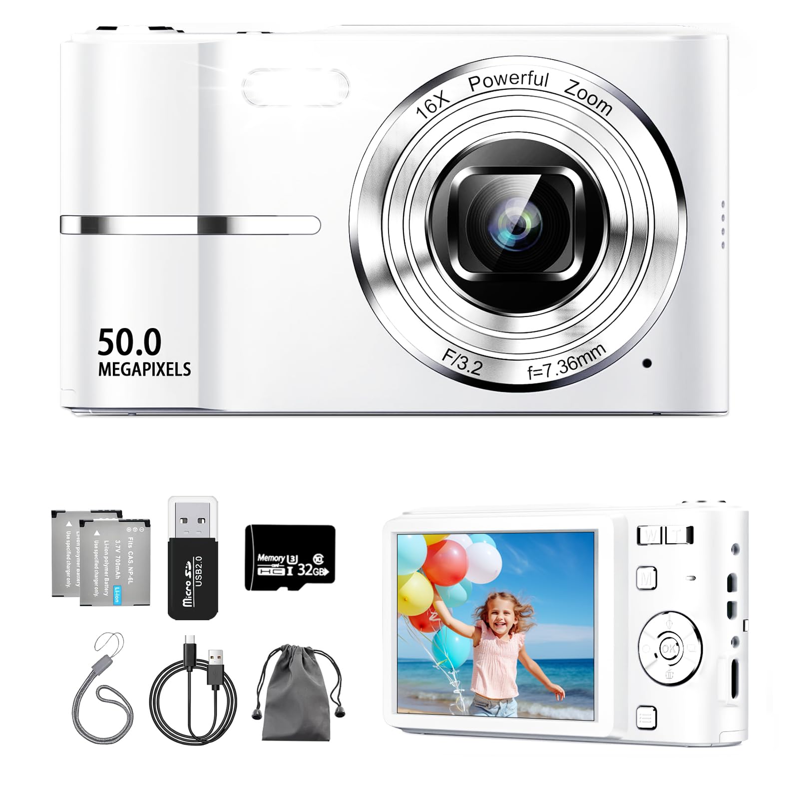 Amazon | デジカメ【FHD動画撮影、5000万画素】デジタルカメラ 32GB