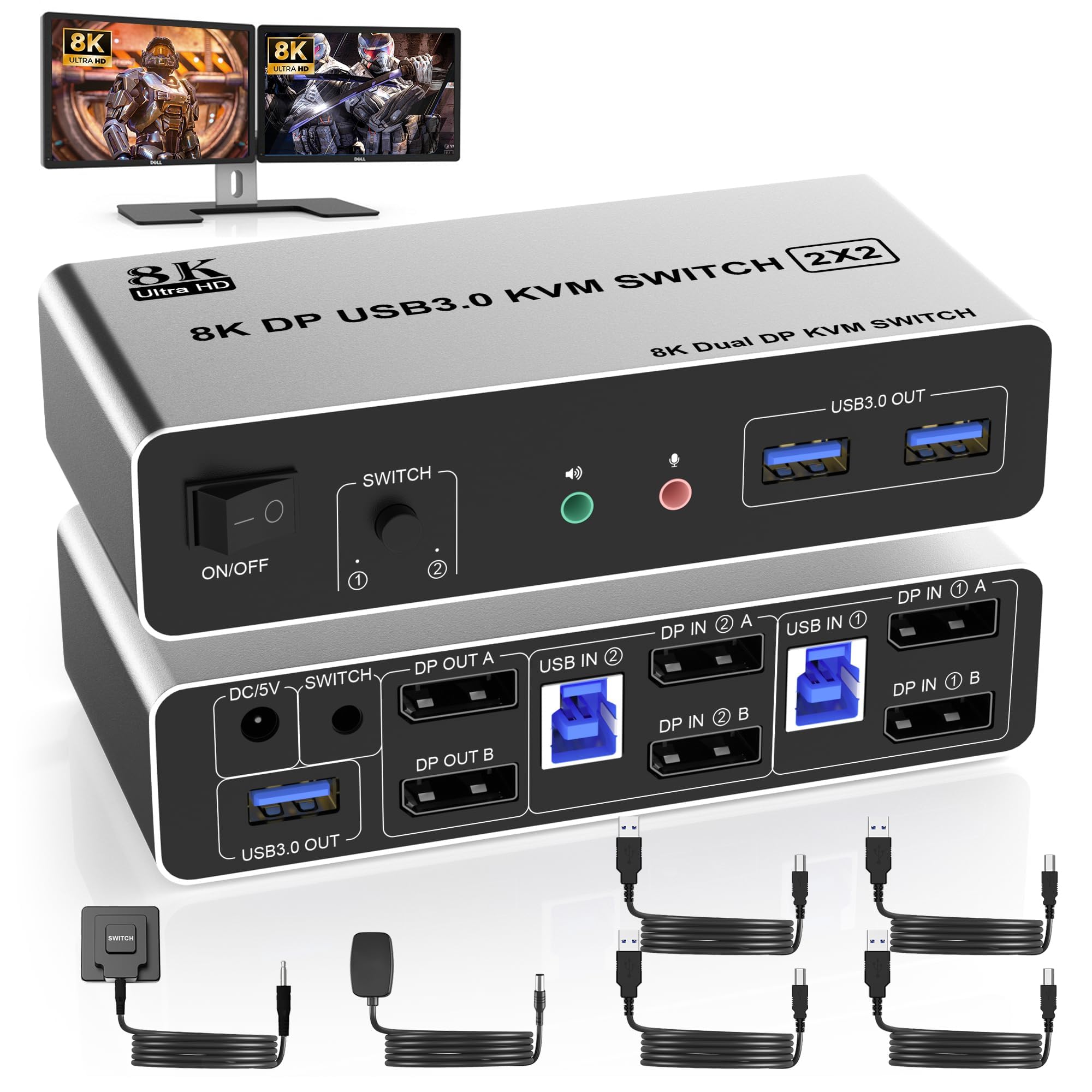 Amazon.co.jp: 8K@60Hz USB 3.0 DisplayPort KVM スイッチ デュアル