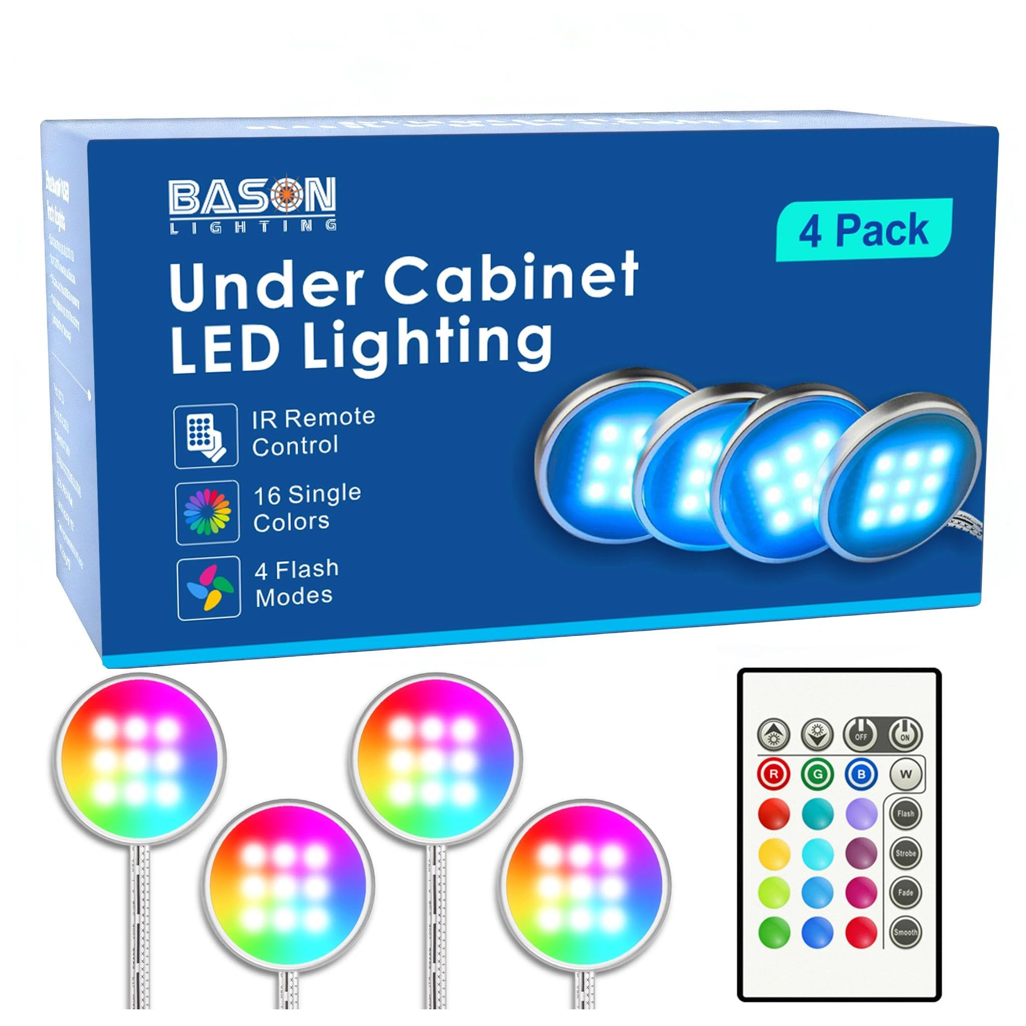 BASON LIGHTING RGB Under Cabinet Lighting, Wireless Remote Control