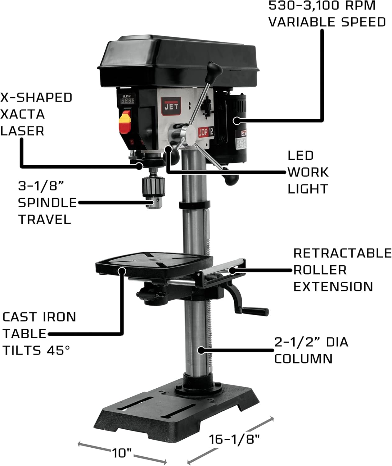 Jet - Brandclub - JET 12-Inch Variable-Speed Benchtop Drill Press