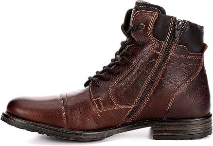 Amazon.com | AM Shoes Mens Leather Cap Toe Lace Up Work Boot Shoes