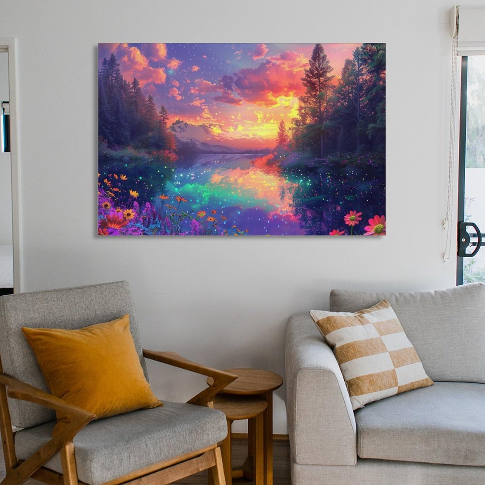 Amazon.co.jp: 絵画 美しい山の湖の夕日の静かで穏やかな景色 アート