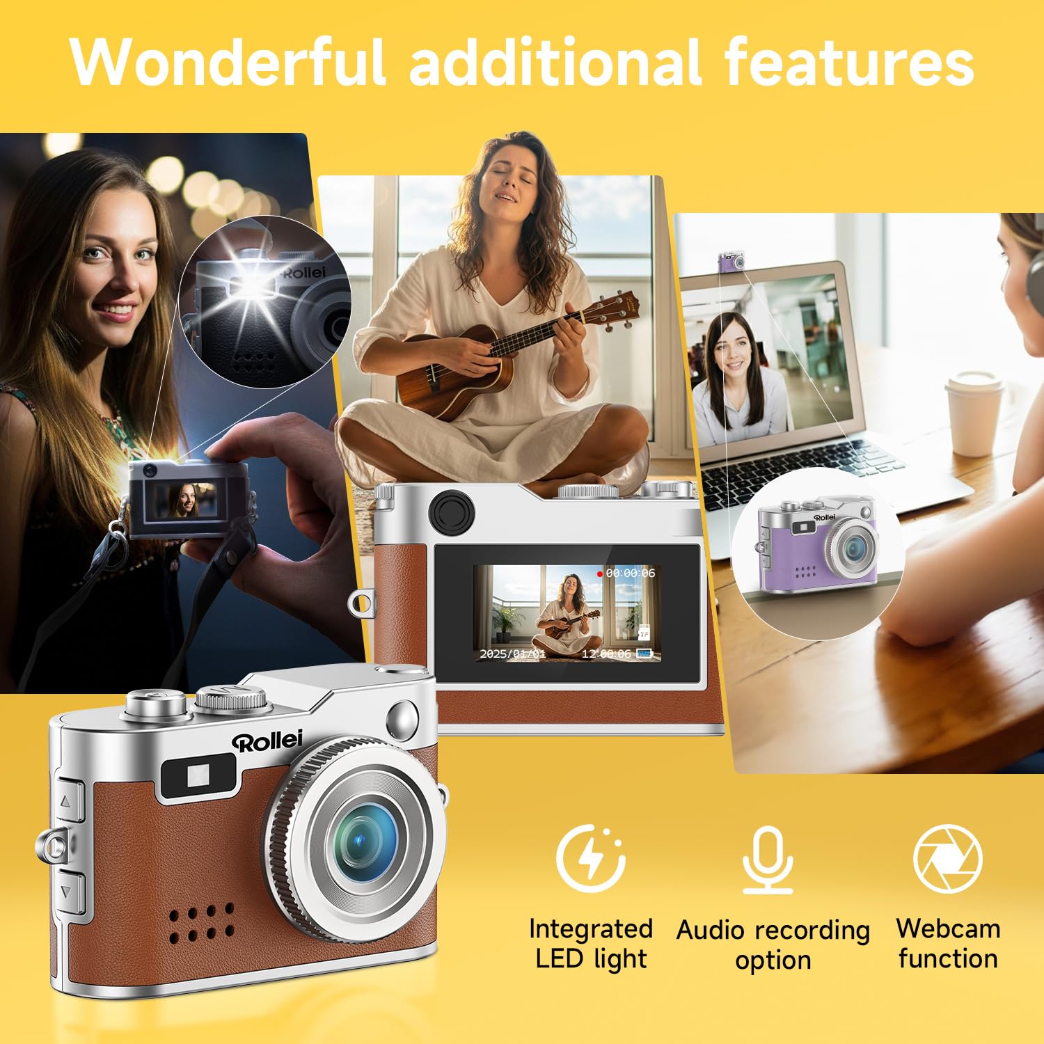 Amazon | Rollei ミニデジタルカメラヴィンテージブラウン、1080P FHD