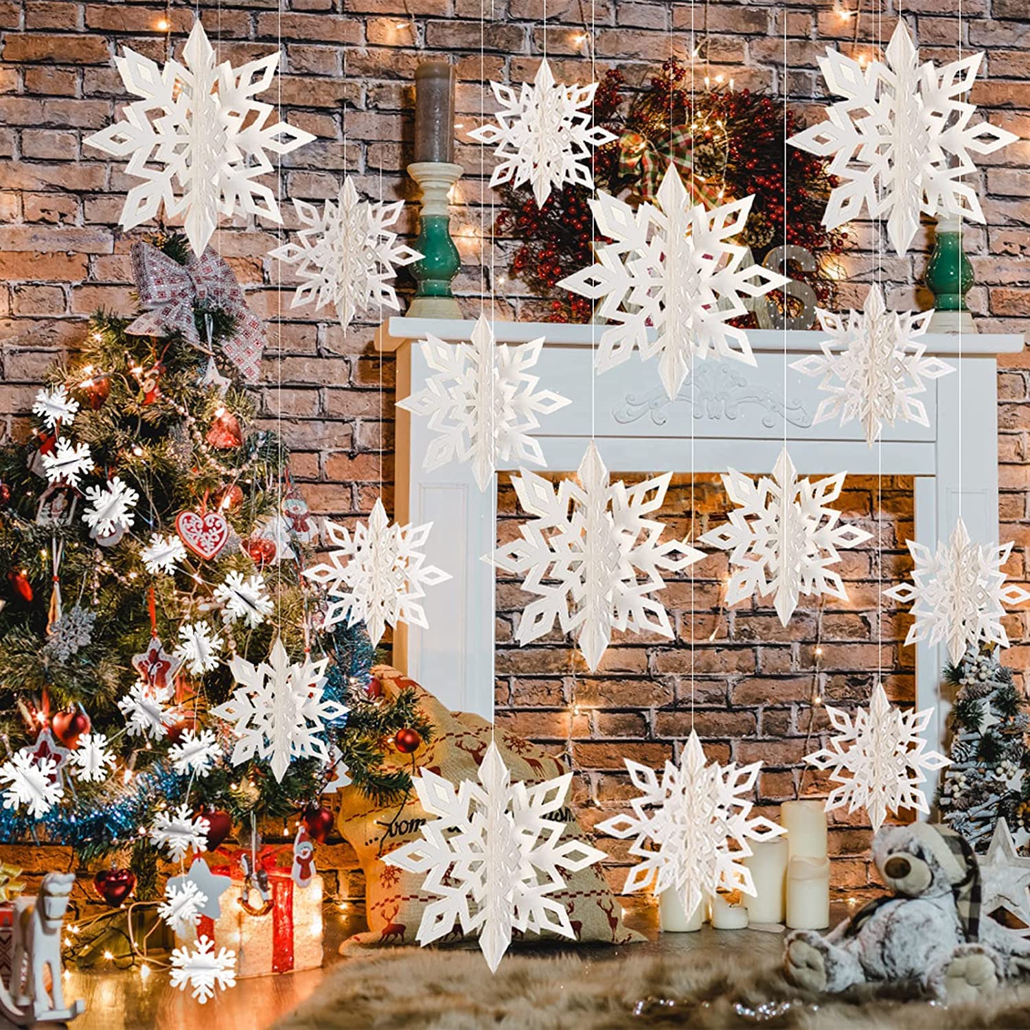 Amazon.co.jp: クリスマスオーナメント 立体 雪の結晶 雪花飾り 24枚雪