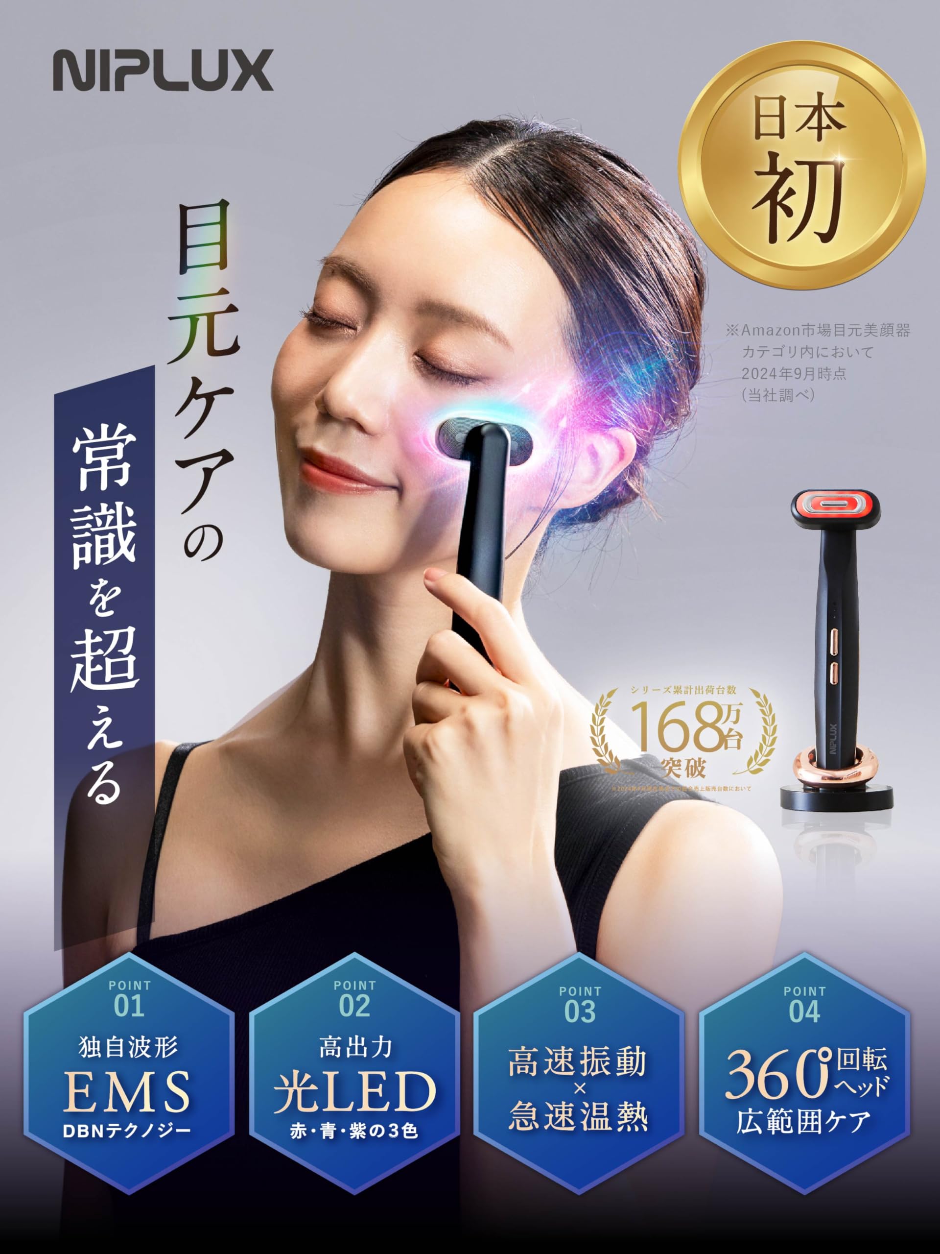Amazon.co.jp: NIPLUX 目元 美顔器 EMS 三色光LED 振動 温熱 1台4役