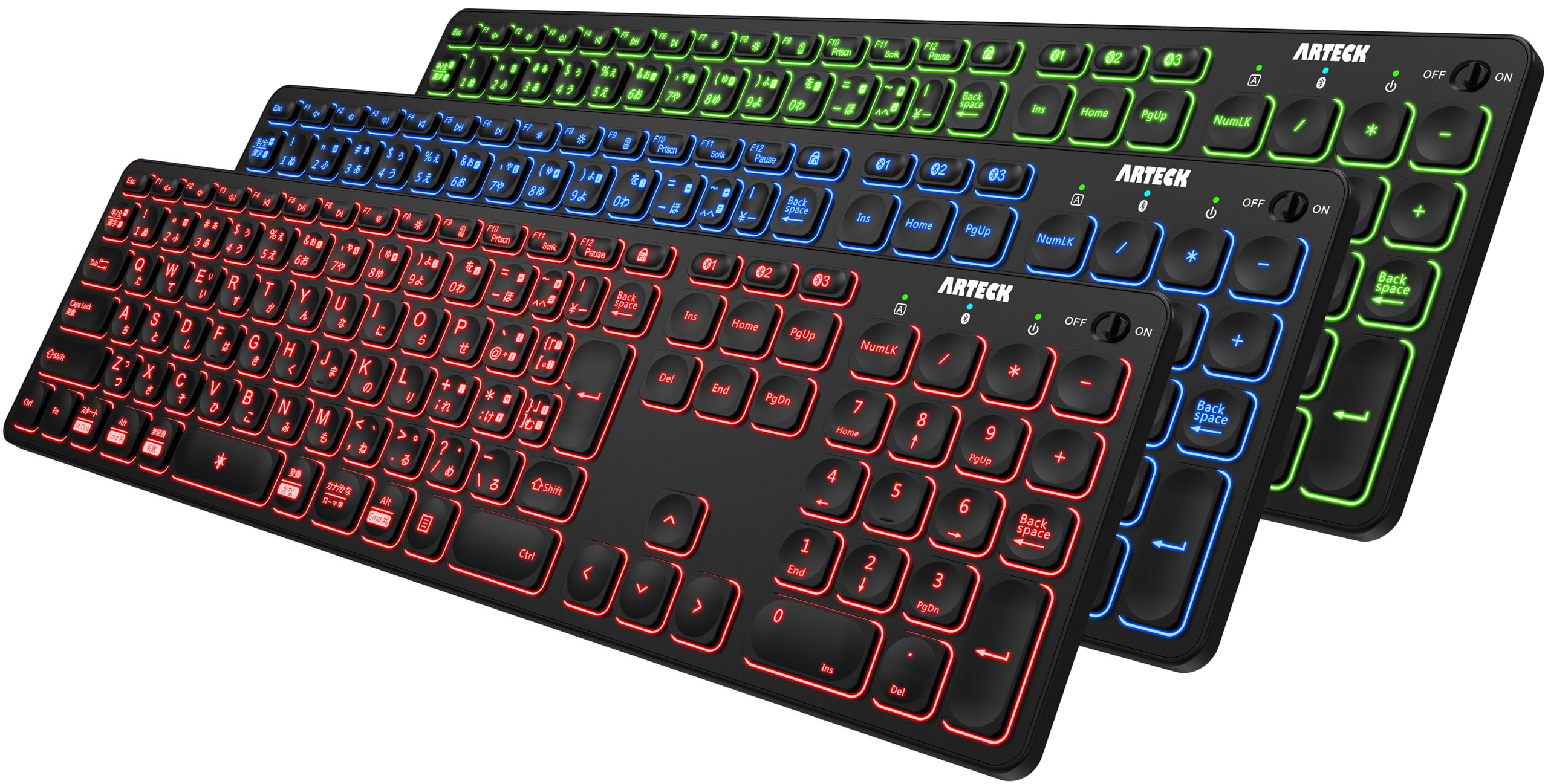 Amazon | Arteck 7色バックライト搭載 輝度調整可能 複数デバイス 無線