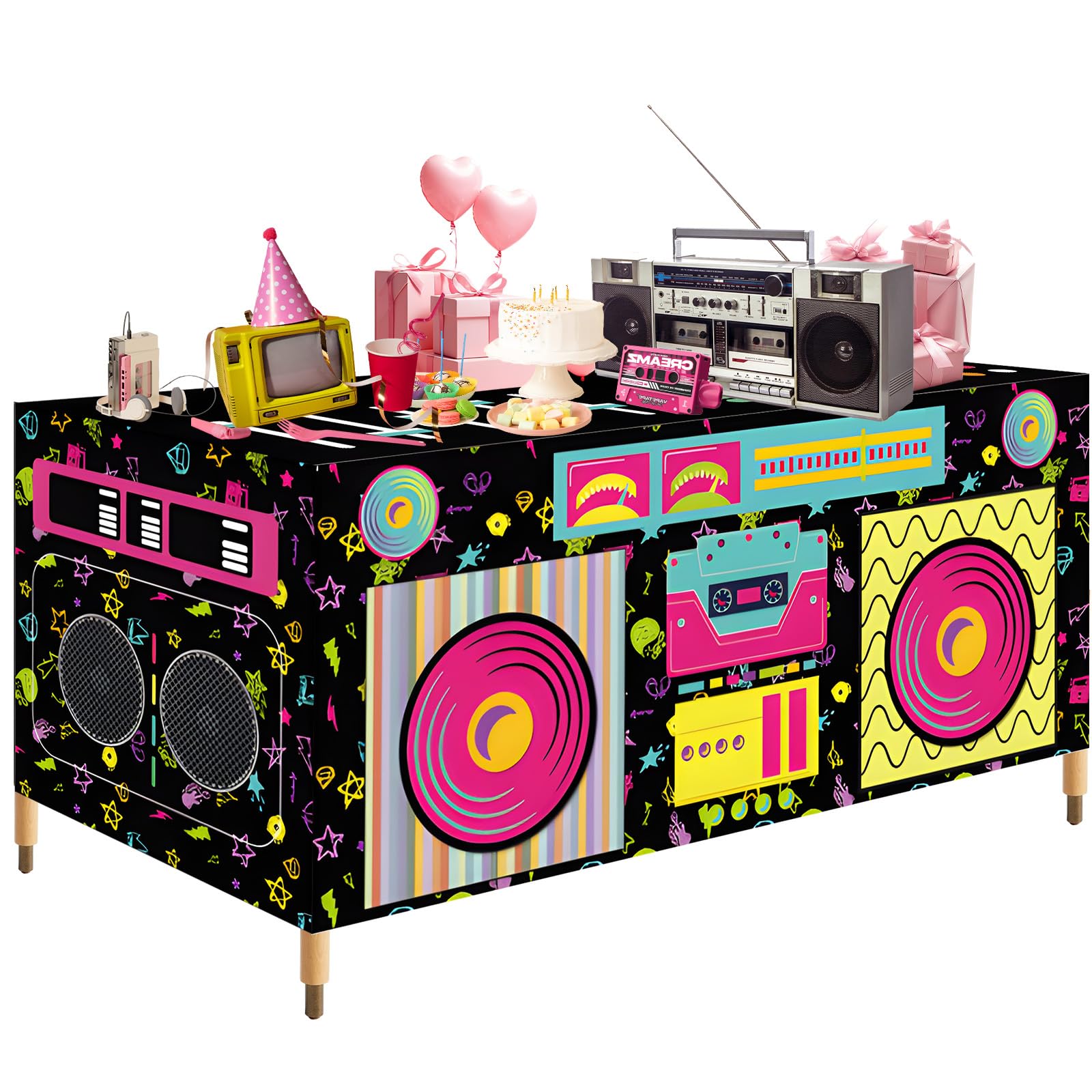 Amazon.com: 6FT Rectangle 80s 90s Boom Box Tablecloth, Retro Radio