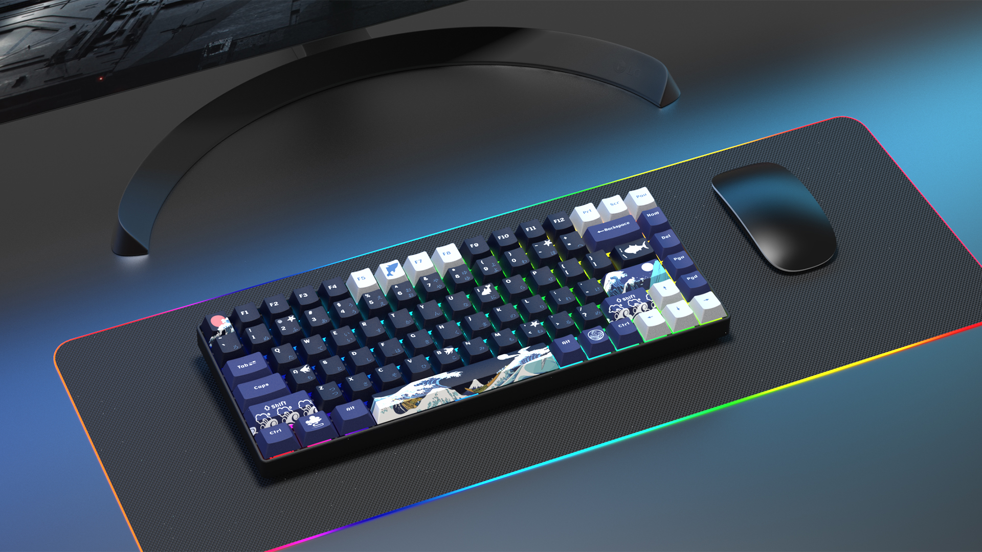 Amazon.com: XVX PBT Keycaps 132 Keys, Great Wave Off Kanagawa