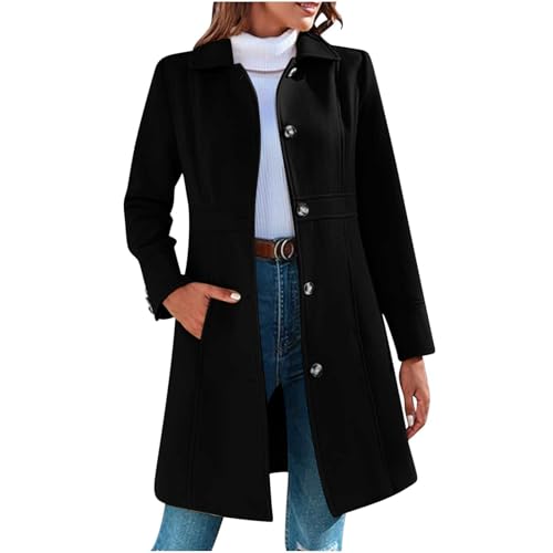 Amazon.com: Women's Single Breasted Wool Coat Long Sleeve Mid