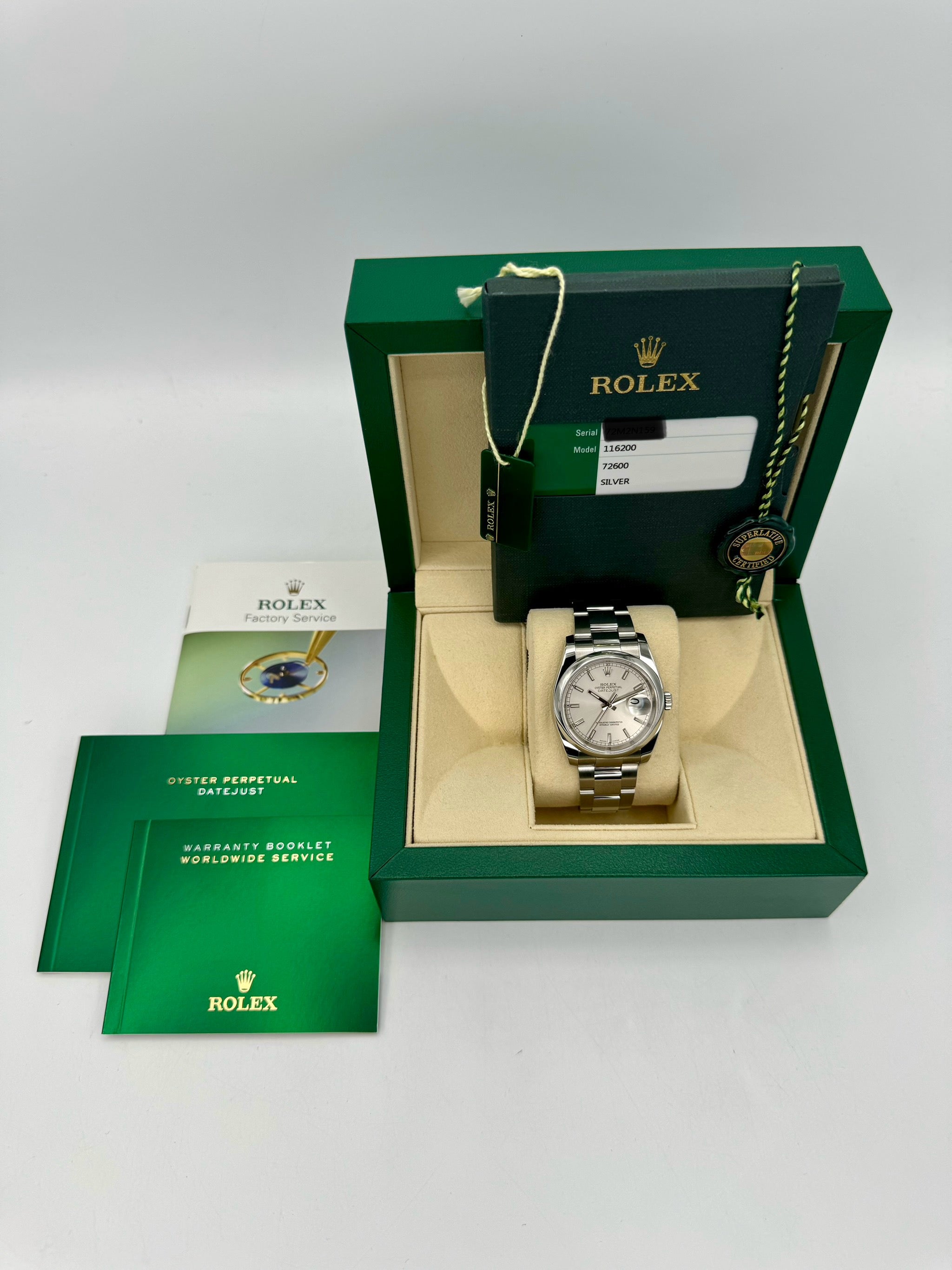 2016 Rolex Datejust 36mm 116200 Stainless Steel Oyster Silver Dial