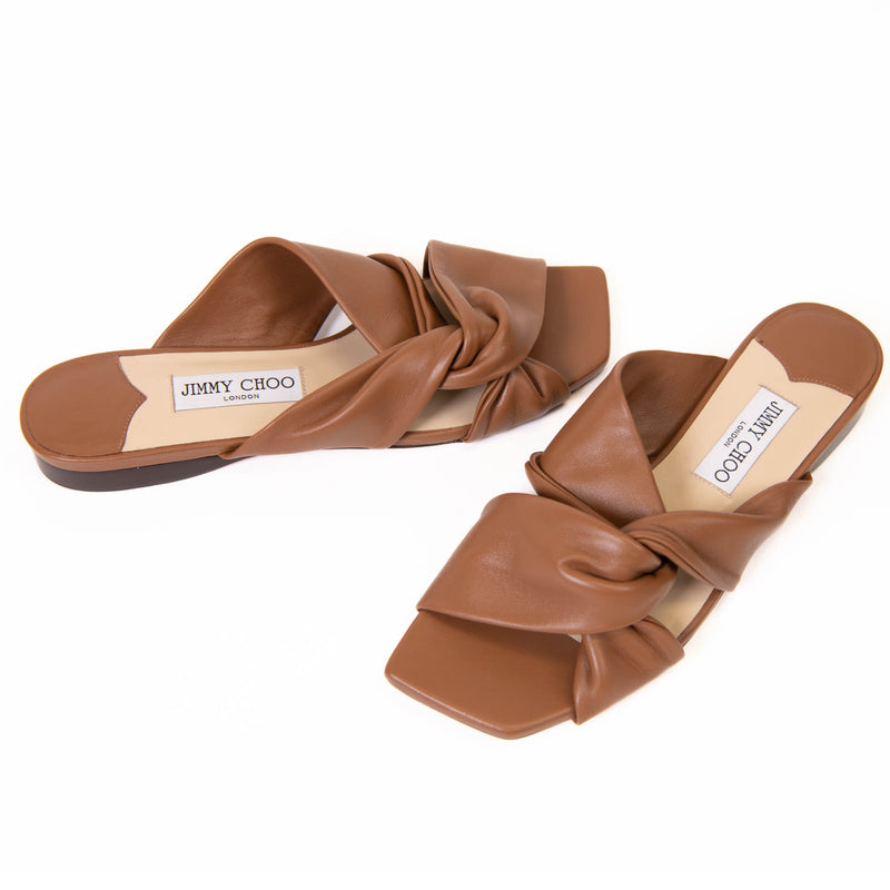 Jimmy Choo Brown Nappa Leather Narisa Flat Sandals 39.5 – On Que Style